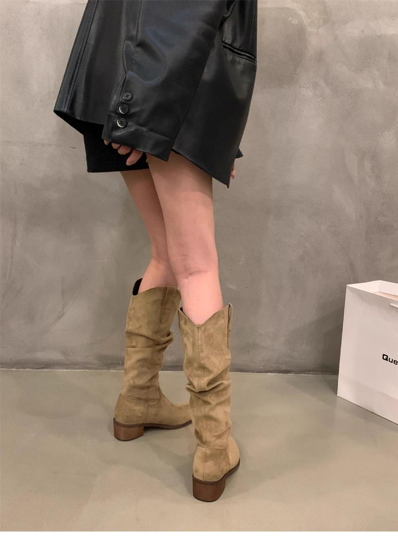 Product Introduction of Bốt Cổ Thấp Gót Chunky, Phong Cách Cọc Cắt Chữ V Màu Nâu Cổ Điển Giày Nữ, Bốt Frye Denim Phương Tây Mũi Nhọn, Thích Hợp Cho Mùa Thu 2024 Shoes Boot Jean 45