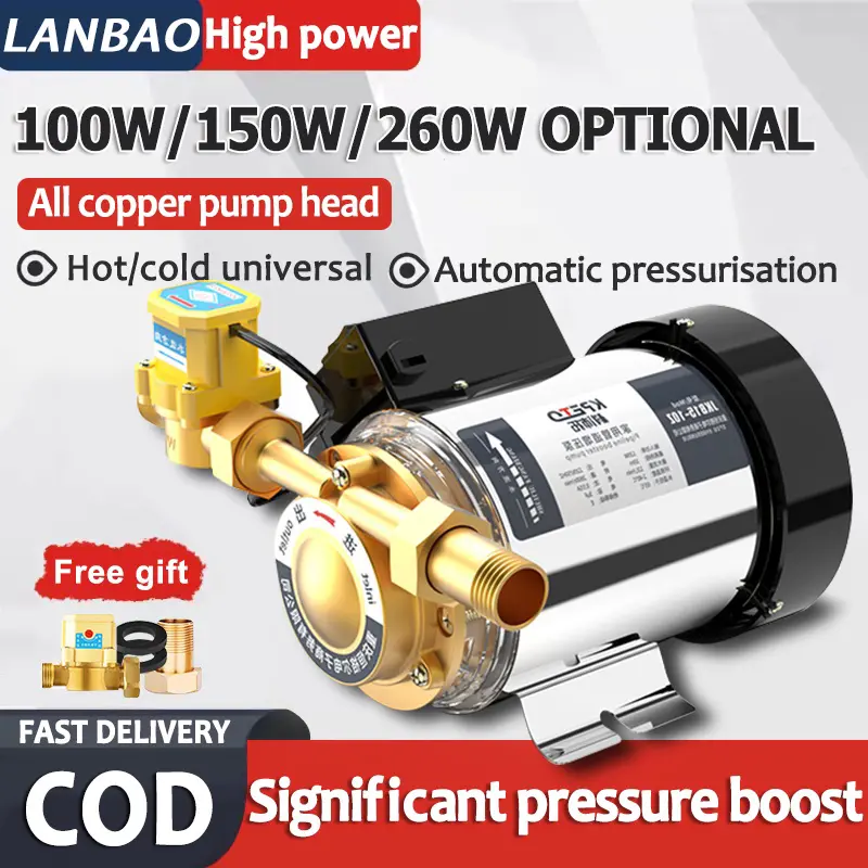Booster pump household fully automatic with water flow switch tap water kitchen sink shower washing machine head booster pump 220V 100W 150W 260W electric water pump jet booster micro pipe stainless steel booster pump