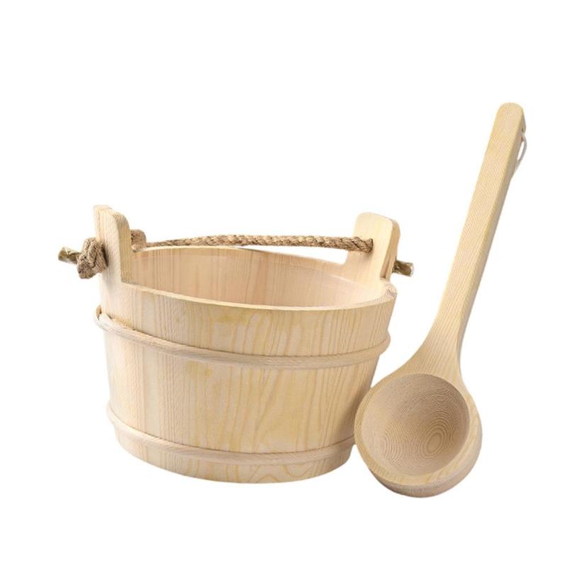 Wooden Sauna Barrel and Ladle Portable Multifunctional 4L Large Capacity Bath Supplies for SPA Bath Sauna Room Hotel Bathroom 8