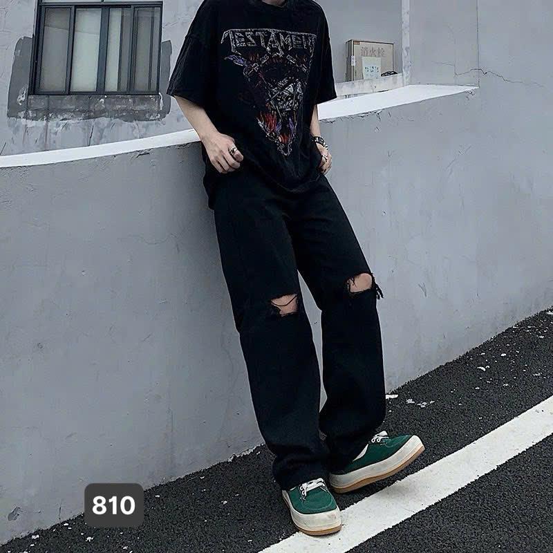 Quần baggy jeans nam ống rộng có túi màu đen wash xám nhạt rách gối cao cấp - NấmStore BG810 chất bò dãn nhẹ from dáng chuẩn Menswear Pants