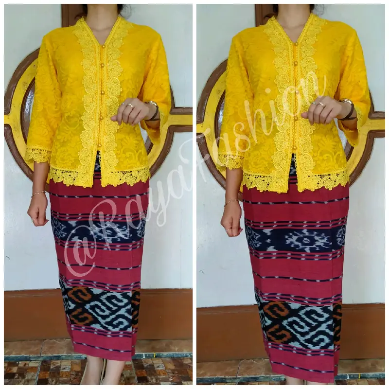 Kebaya Brokat Kuning lapis furing kancing hidup 0