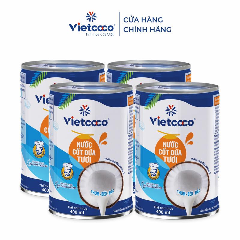 COMBO 4 LON Nước cốt dừa tươi VIETCOCO - Lon 400ml Milk