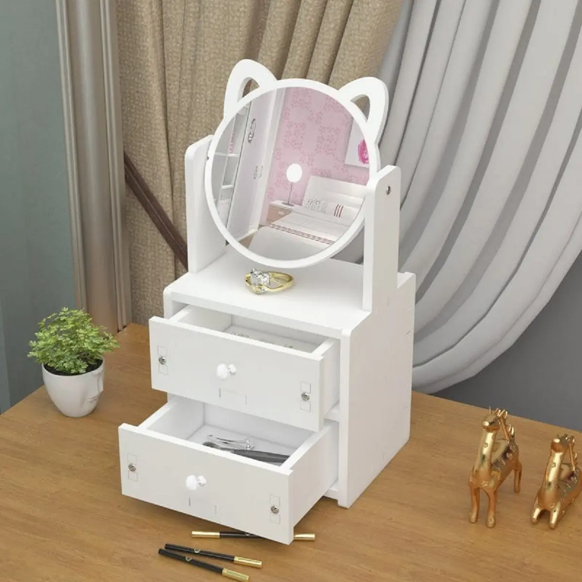RAK KOSMETIK VINTAGE CERMIN, STORAGE BOX kecantikan Putih A956