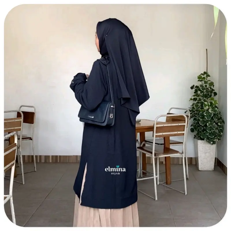 Shafa Tunik Polos by Elmina Indonesia Crinkle Airflow Muslim Panjang Kancing Karet 1
