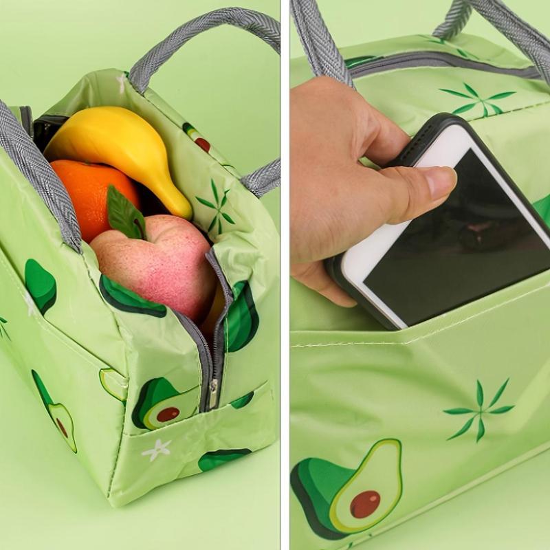 Product Introduction of Avocado Pattern Lunch Box Storage Bag, 1 Count Portable Lunch Bag with Handle, Home Organizers For Daily Use 12