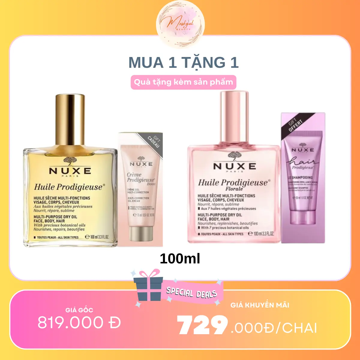 Dầu Khô Đa Năng Nuxe Huile Prodigieuse Multi-Purpose Dry Oil 10ml - 50ml - 100ml - set quà tặng