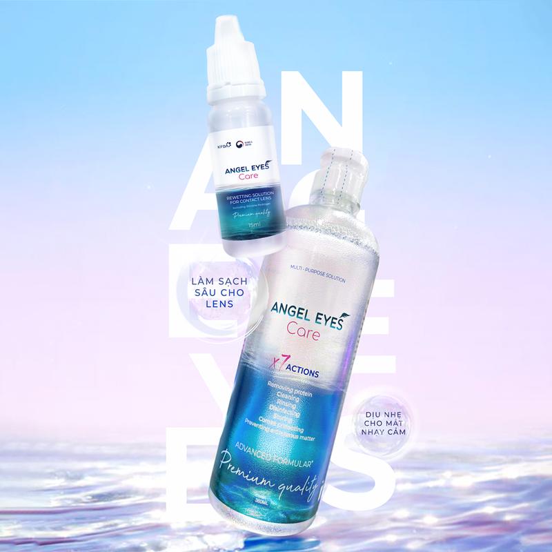 COMBO LỚN Nước Ngâm Lens 360ml + Nhỏ Mắt Lens 15ml Angel Eyes Care | Angel Eyes Contact Lens | Dòng cấp ẩm (Nước ngâm & nhỏ mắt dành riêng cho kính áp tròng)