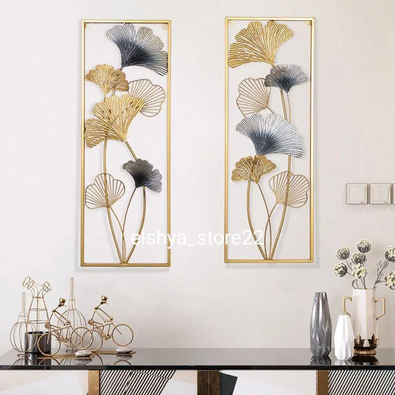 Walldecor Berkah Hiasan Dinding Besi Aesthetic 85x31 Frame Metal Gold Wall Decor Nordic Leaf Gingko 2