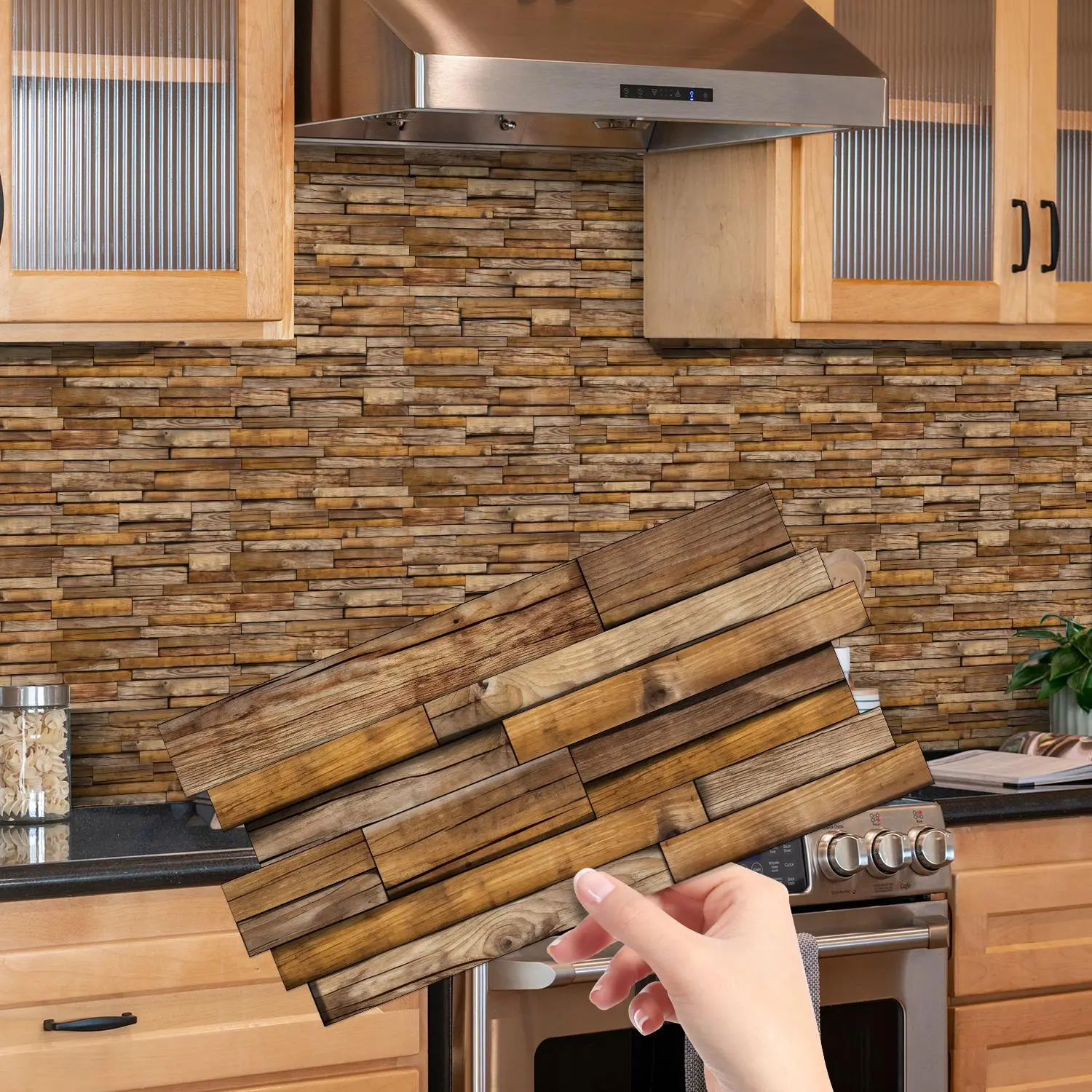 Wood Grain Pattern Wall Sticker, Self-adhesive Tile Sticker, DIY Irregular Ceramic Tiles Sticker for Bathroom Kitchen Oil Proof Home Decor