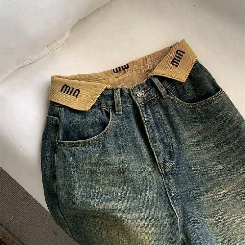 Q443 Quần Jean Nữ Ống Rộng Phối Minmin Dài 103cm Pants Women 1
