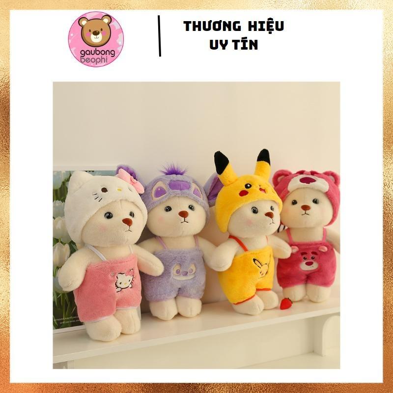 Gấu Bông Teddy Lena Đội Mũ Mặc Yếm Gấu Dâu Stitch Pikachu Đáng Yêu Hàng Cao Cấp Thú Bông Thú Nhồi Bông Toy Đồ Chơi
