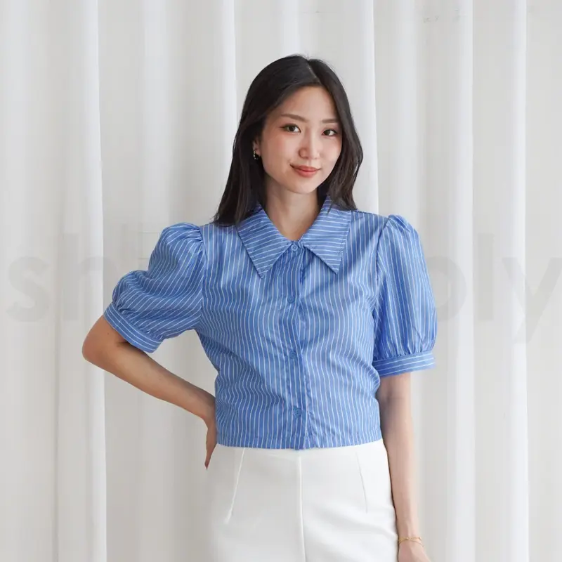 Shesimply Gracelyn Salur Top Blouse Kemeja Atasan Wanita Casual Katun Salur 5