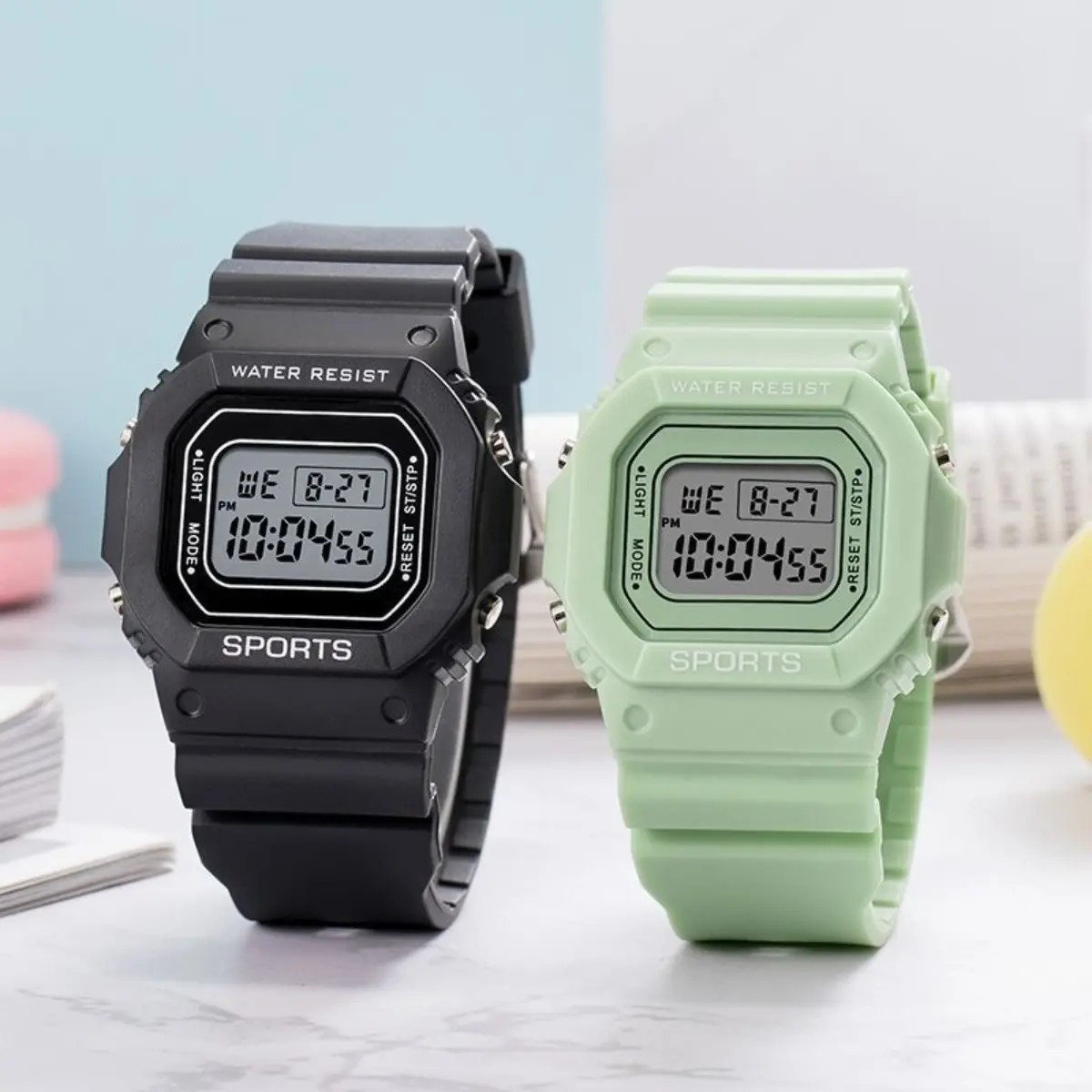 Colorful Candy Color Fresh Digital Student Fashion Sport Watch - Matcha Green Square LED Electronic Watch for Men and Women
