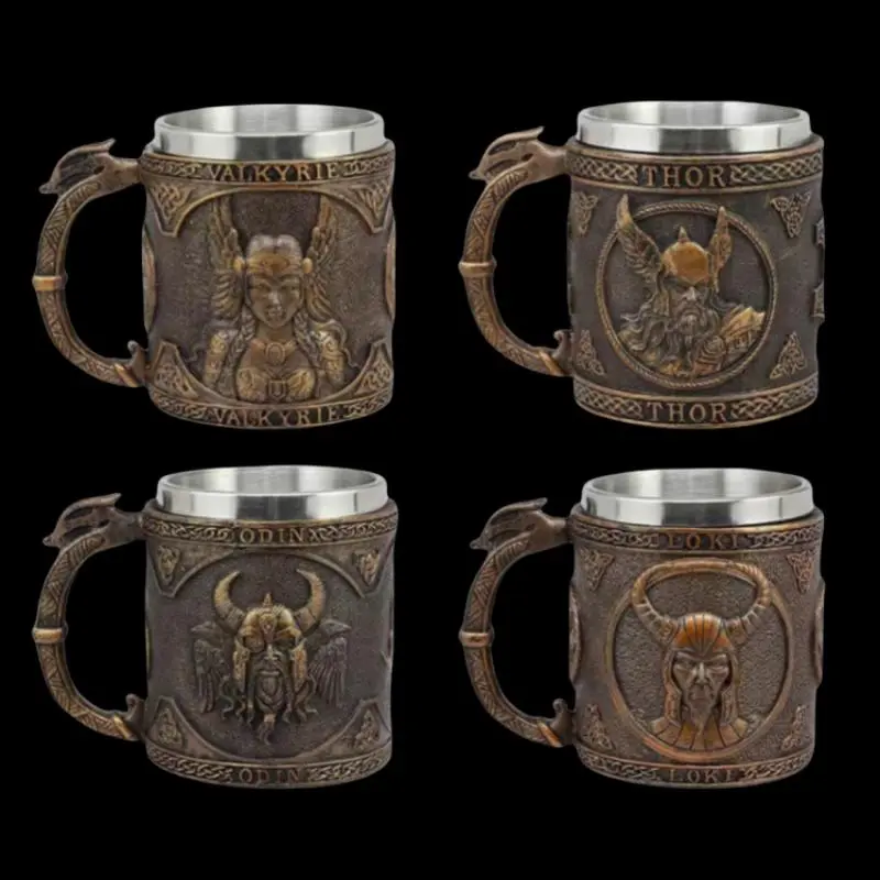 Vintage Nordic Mythology Mug, 1 Count Stainless Steel Resin Mug, Creative Coffee Mug, Drinking Cup for Home Office Use, Drinkware
