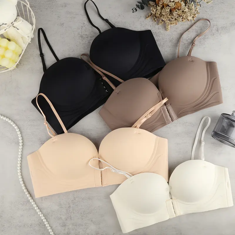 Áo Ngực Cúp Không Lệch, Dành Cho Phụ Nữ, Ngực Nhỏ, Khóa Trước Đôi, Ổn Định Và Không Rỗng, Chữ U Lớn, Lưng Đẹp, Chéo Đeo, Tập Hợp Và Hiển Thị, Đồ Lót Không Đường May Lớn 4