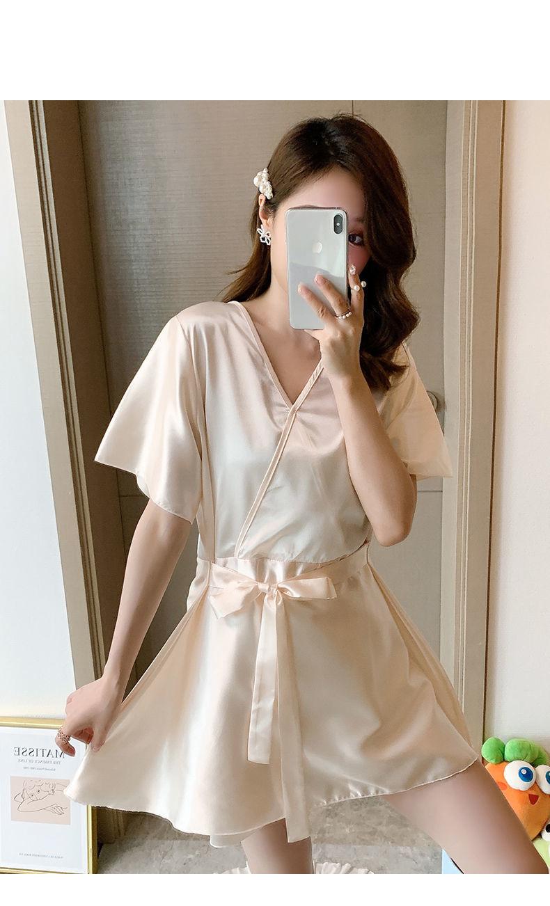 Product Introduction of Pajama women's summer short sleeved two-piece set, ice silk sweet Japanese style can be worn outside, spring and autumn home clothes, summer imitation silk Nightwear Womenswear Lingerie Loungewear Homewear Pjs Basic Minimalist 15