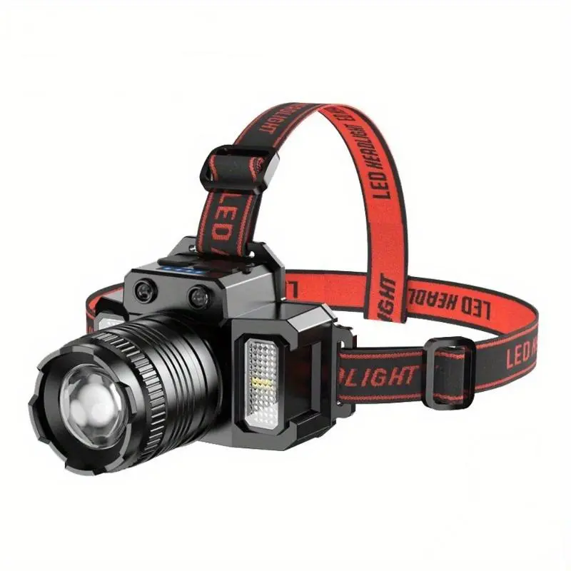 USB Rechargeable Headlamp, Waterproof Headlamp with COB Auxiliary Light, Outdoor Headlight for Night Fishing, Mining