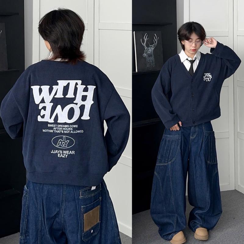 Áo Cardigan Len WITH LOVE Form BOXY màu ĐEN ĐỎ NAVY form Nam nữ unisex - Áo Khoác Brand Jaystoree Phong Cách Ulzzang