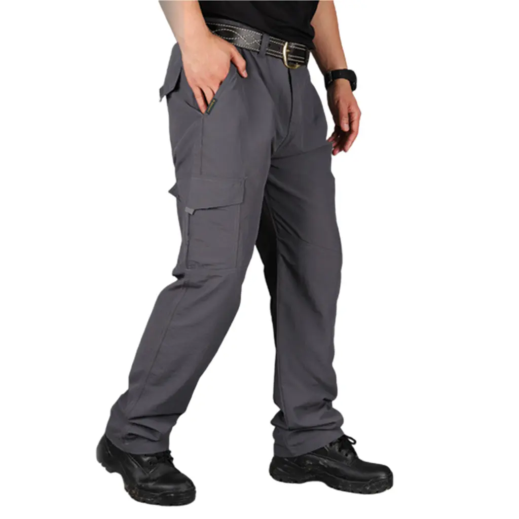 cagliero Men Solid Color Pockets Quick Drying Breathable Joggers Cargo Pants Trousers