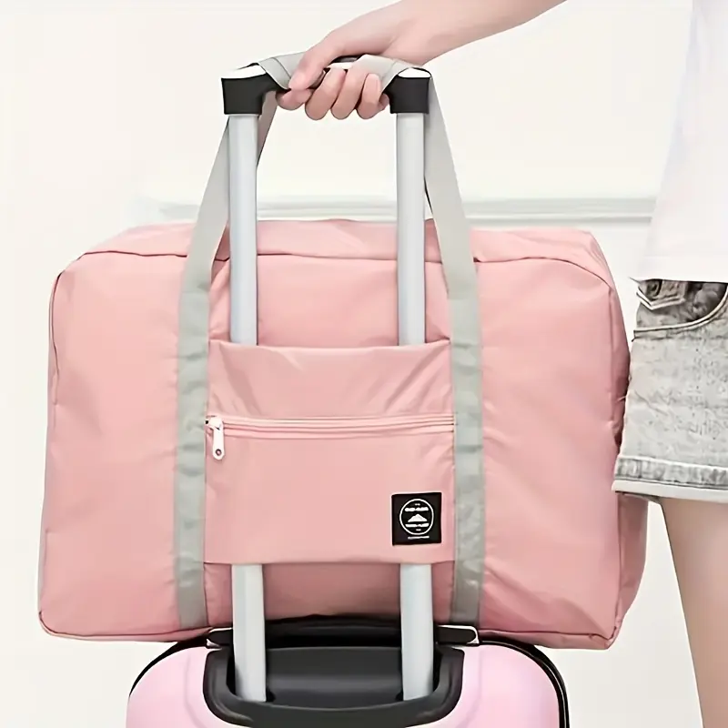 [Pink Travel Duffel] 1pc Large Capacity Pink Foldable Travel Duffel Bag with Wheels |   Weekend Getaway Suitcase, Portable Storage Handbag for Fitness & Trips, Luggage for Travel
