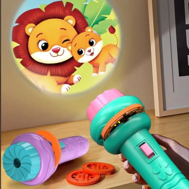 Cartoon Projection Flashlight Toy, 1 Set Early Education Puzzle Projector Torch Toy with 9 Slides, Creative Birthday Gifts