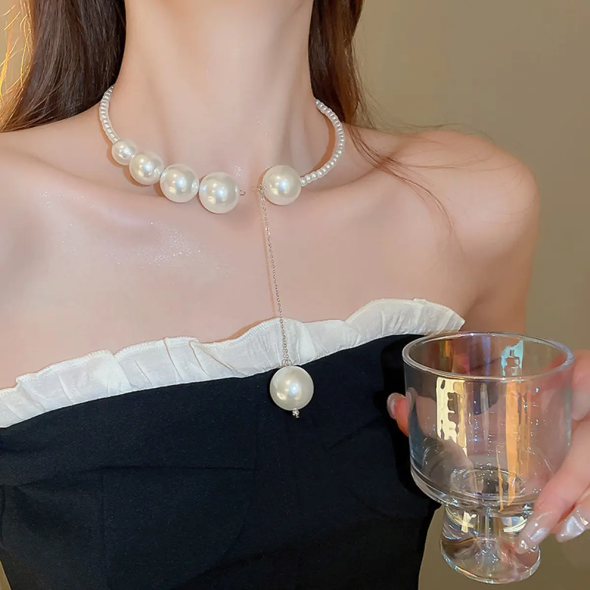 Vòng Cổ Tua Rua Ngọc Trai Cỡ Lớn Phong Cách Pháp, Bán Chạy Và Phổ Biến, Cao Cấp, Vòng Cổ Ngắn Thời Trang Tinh Tế, Thanh Lịch Và Dễ Phối Đồ, Phụ Kiện, Hàng Mới Về 2024
