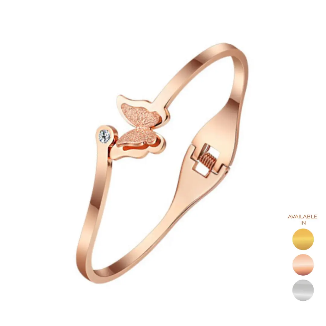 CELOVIS Queen Alexandra Butterfly Cuff with Zirconia Spring Hinged Bangle in (Rose Gold/Gold/Silver)