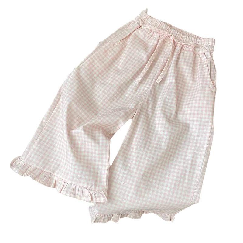 Bloomkids-Áo Thun Ngắn Tay Có Nơ Trắng Cho Bé Gái, Quần Ống Rộng Ren Kẻ Sọc, Bộ Đồ Thoải Mái Cho Bé Gái 1-10 Tuổi, Có Thể Giặt Bằng Máy, Mùa Hè 5
