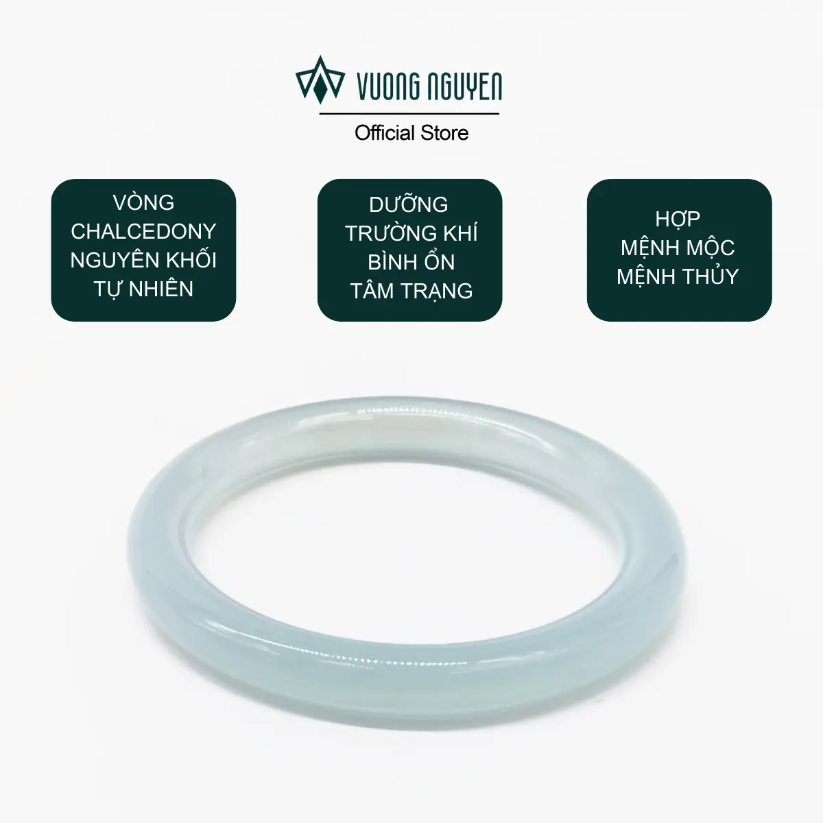 Vòng Tay Bản Liền Chalcedony Xanh Lam, Vòng Tay Phong Thủy Hợp Mệnh Thủy, Mệnh Mộc - VN Gems