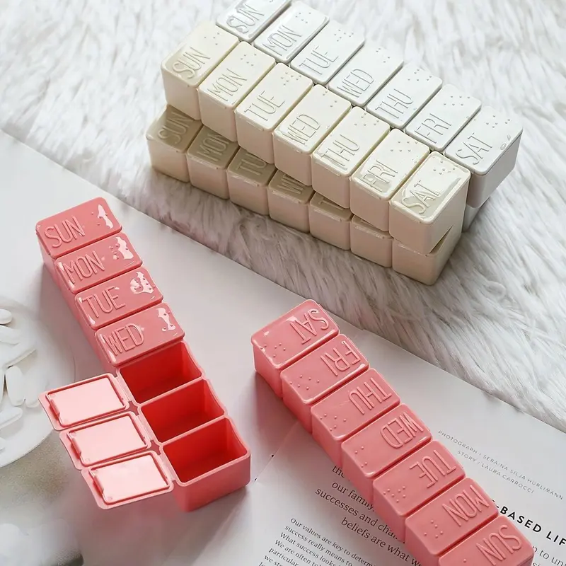 1 Weekly Pill Organizer, 1/2/3 Counts Small Multi-grid Travel Pill Organizer, Storage Box with Lid, Summer Gift Ideas 3