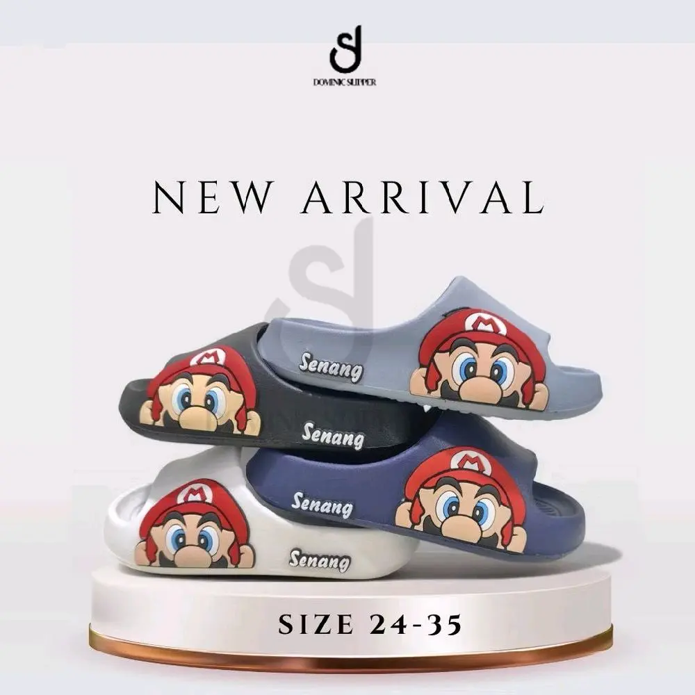 Sandal Slop Anak Gambar Mario Sandal Slide on Karet Anti Slip Ringan Sandal Slop Viral ukuran 24-35