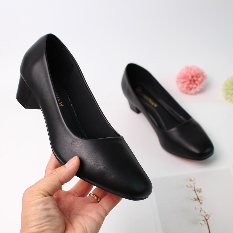 Giày Cao Gót Mũi Vuông 3cm Đen Da Cao Cấp Size 35 đến 42 - Cao Su giay  got