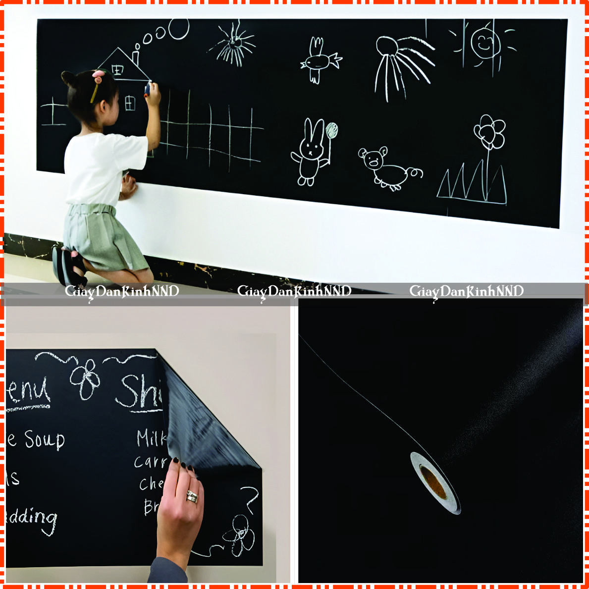 Decal Bảng Viết Phấn - Bảng Decal Dán Tường Thông Minh Màu Đen (Bán Theo Mét)
