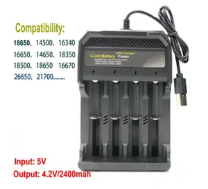 Fast Charger Baterai Battery 4 Slot USB 4.2V 2A 18650 AA AAA MS-5D84A