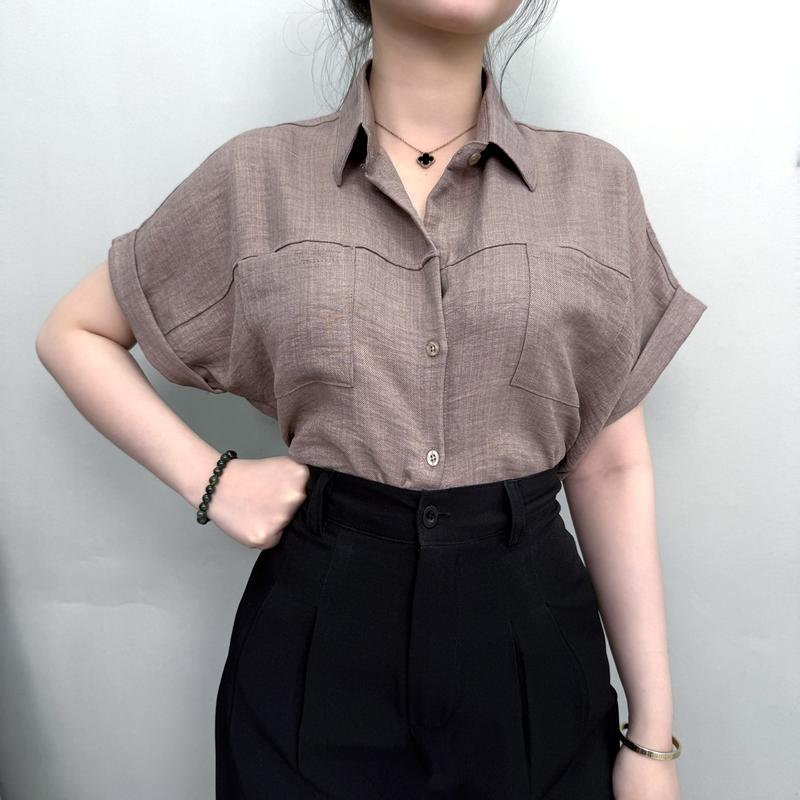 Product Introduction of Áo Sơ Mi Nữ Tay Hến Phom rộng Chất Đũi Jean 2 Túi, AMI69 3