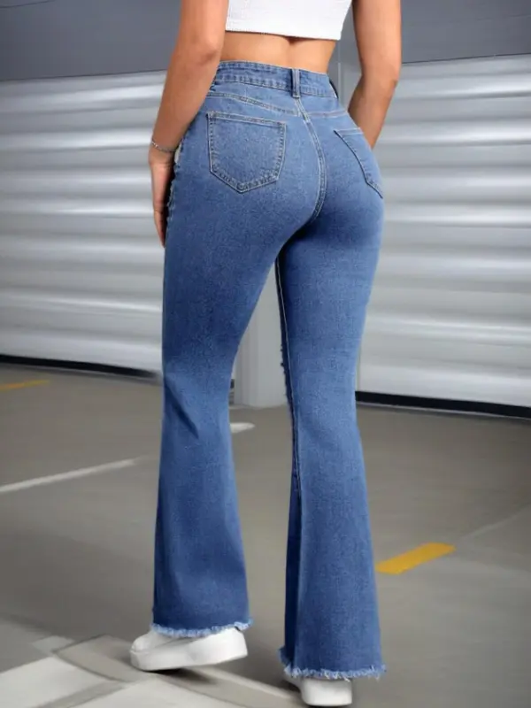 Women's Ripped Flare Leg Jeans, Fashion Casual Button Pocket Denim Pants for Daily Outdoor Wear, Ladies Bottoms for Summer 7