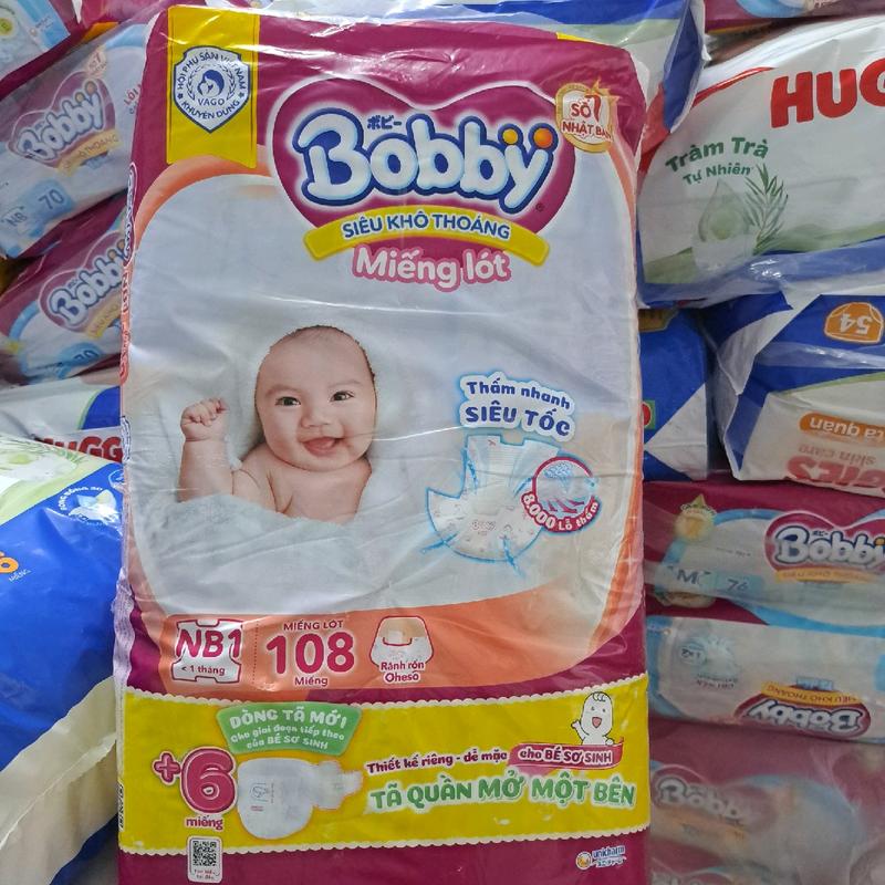 MIẾNG LÓT BOBBY NB 108 +6 miếng tã quần mở 1 bên ( bé<1 tháng).
