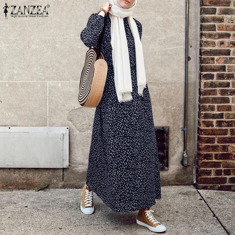 SS24 Women Muslim Long Sleeve Abaya Kaftan Polka Dots Casual Loose Shirt Dress 2023. 0