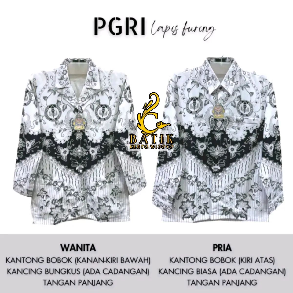 BAJU SERAGAM BATIK PGRI PRIA DAN WANITA TERBARU LAPIS FURING