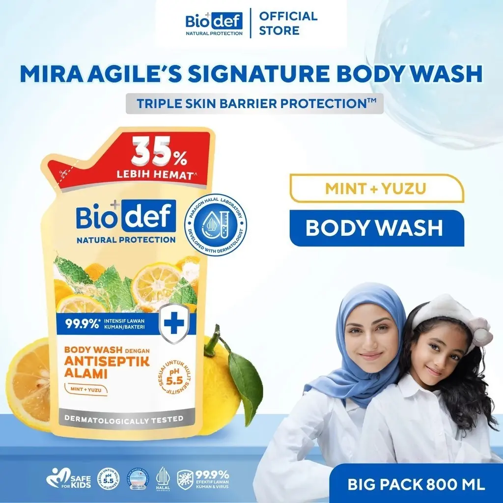 [Mira Agile's Signature] Vitamin Biodef Mint - Yuzu Refill 800ml | Sabun Mandi Cair Antiseptik Aman dan Halal | Sabun Mandi Cair Untuk Kulit Sensitif | Mencerahkan Kulit dan Melembabkan Kulit