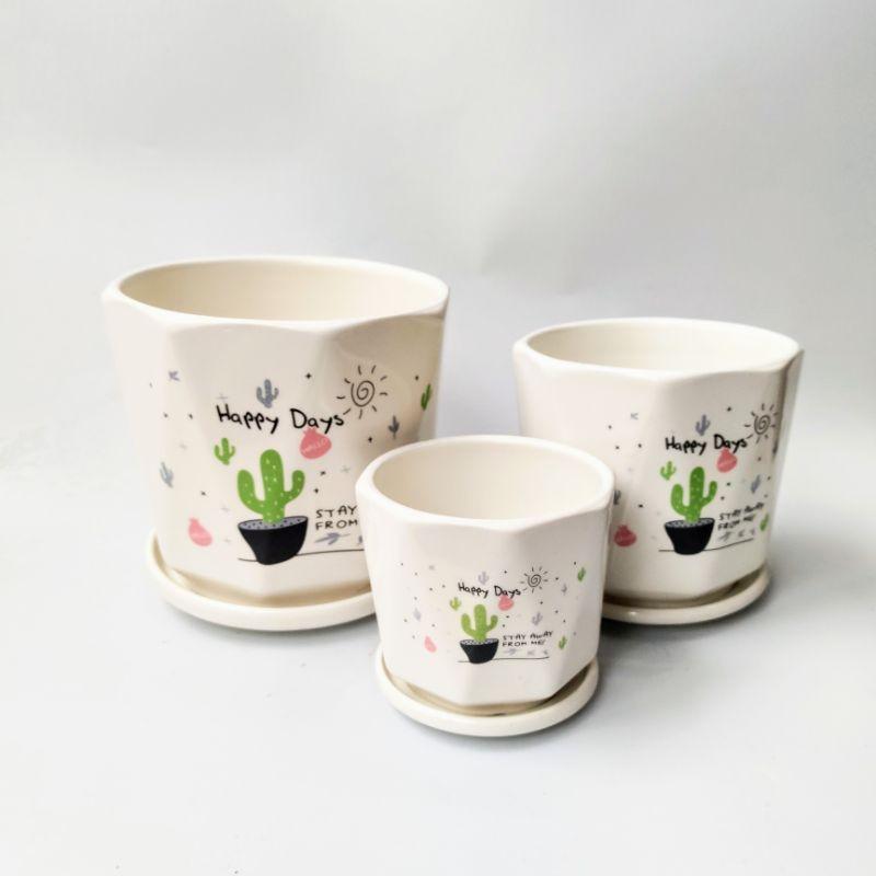 Chậu gốm sứ mimi để bàn kèm đĩa đựng nước chậu  sứ  trồng  cây