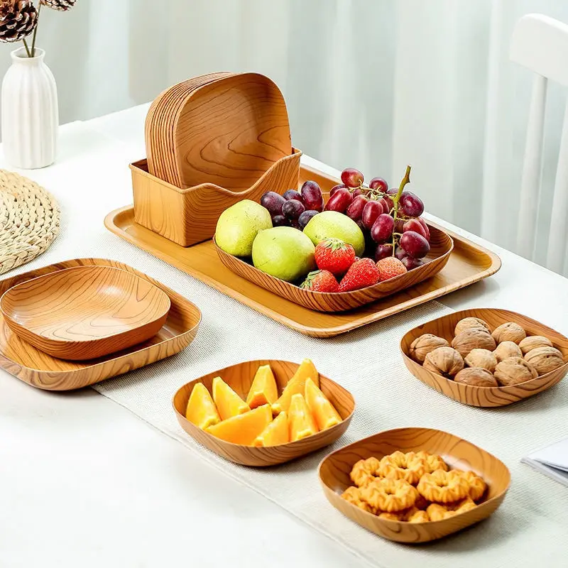 Đĩa Nhựa Giả Vân Gỗ Sang Trọng, Đĩa Đựng Đồ Ăn Nhẹ Hình Vân Gỗ 0