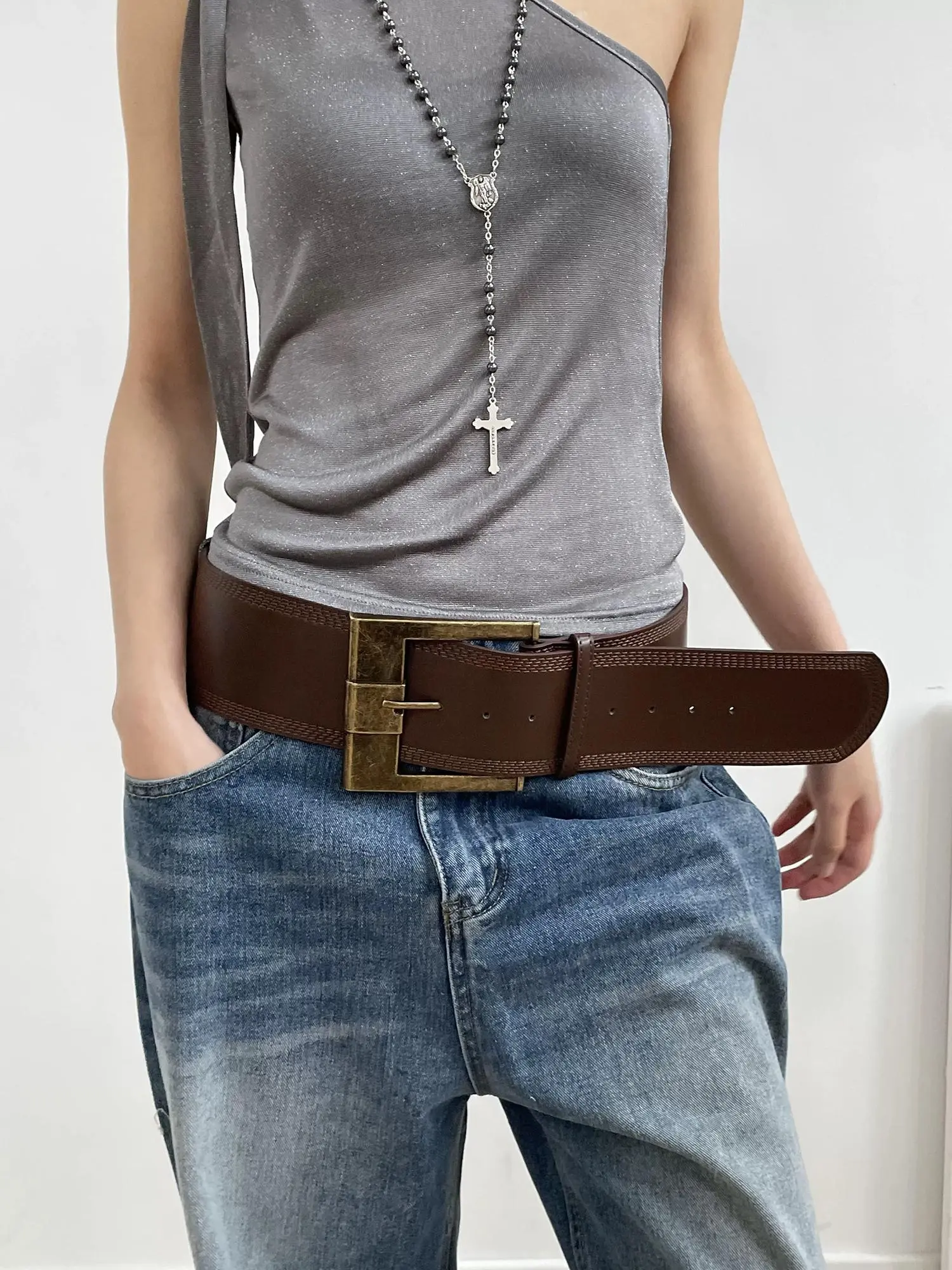 Women's Vintage Western Belt, Fashionable PU Leather Belt for Women & Girls, Casual Waistband for Jeans Trousers, Trendy All-match & Exquisite Belt for Birthday Gift