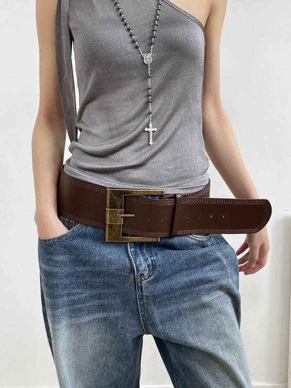 Women's Vintage Western Belt, Fashionable PU Leather Belt for Women & Girls, Casual Waistband for Jeans Trousers, Trendy All-match & Exquisite Belt for Birthday Gift 0