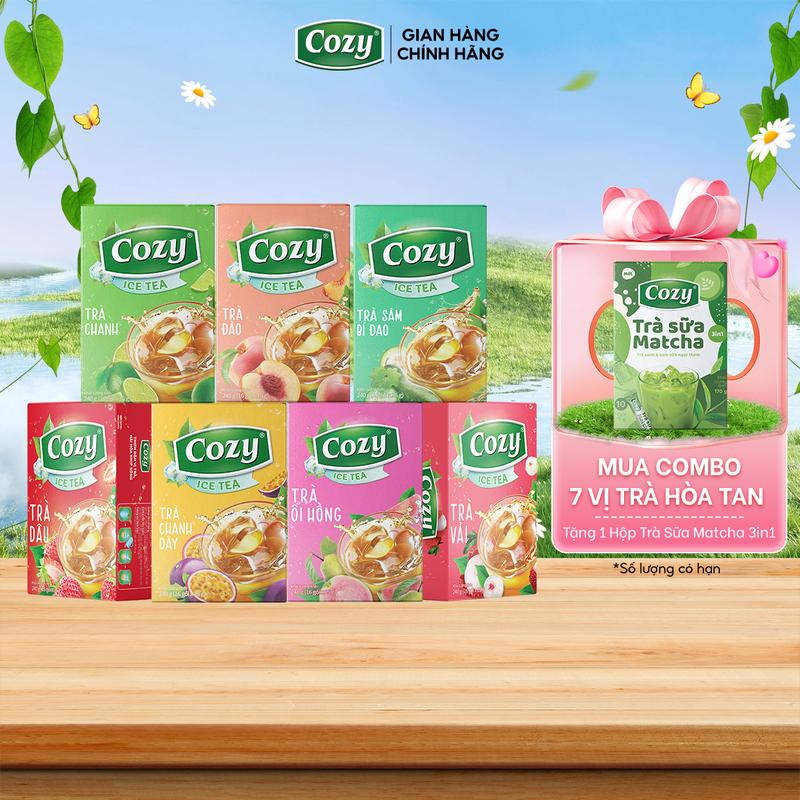 [COMBO 7][TẶNG 1 HỘP TRÀ SỮA MATCHA] [Cozy] Trà Hòa Tan Gồm Đào, Dâu, Vải, Chanh, Chanh Dây, Sâm Bí Đao, Ổi Hồng... Trà Giải Nhiệt Mùa Hè - Tea Nước Trà Chè  Chua Ngọt
