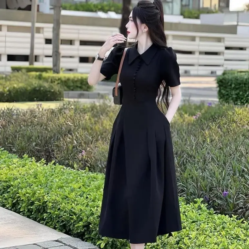 Đầm váy nữ cổ sơ mi tay ngắn đính nút thật dáng dài xᶖnh xắn phù hợp cho các nàng đi chơi, đi tiệc đá xám 3