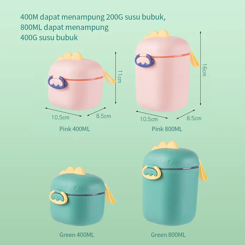 400/800ML Tempat susu bubuk bayi kotak susu motif dino Baby Green Pink Newborn Infant Toddler Girls Boys Penyimpanan Powder Ungu Ungu 4