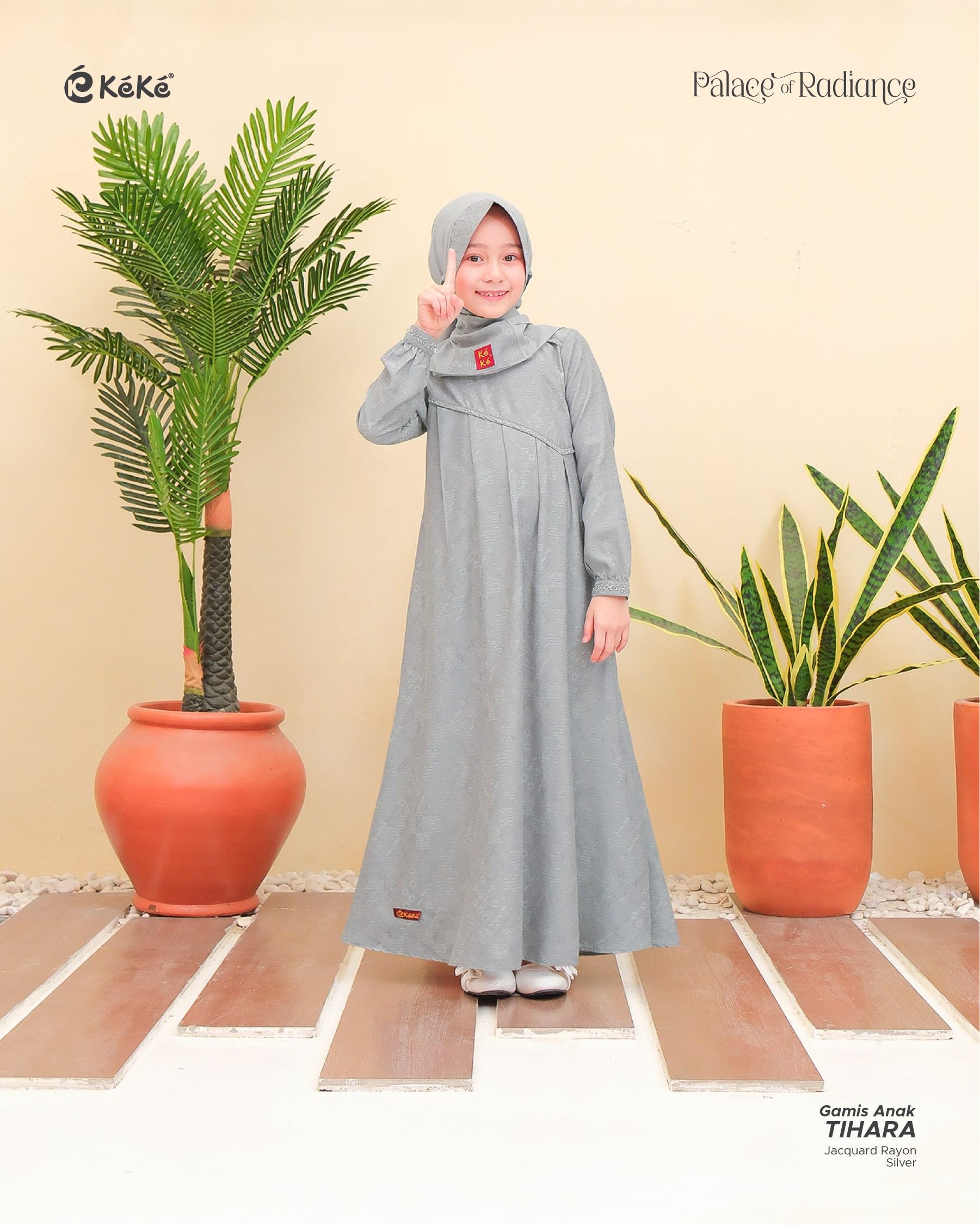 [Ready Stock] Sarimbit Keluarga Lebaran 2026 Tihara Silver Koko Gamis Anak dan Dewasa - Keke Busana