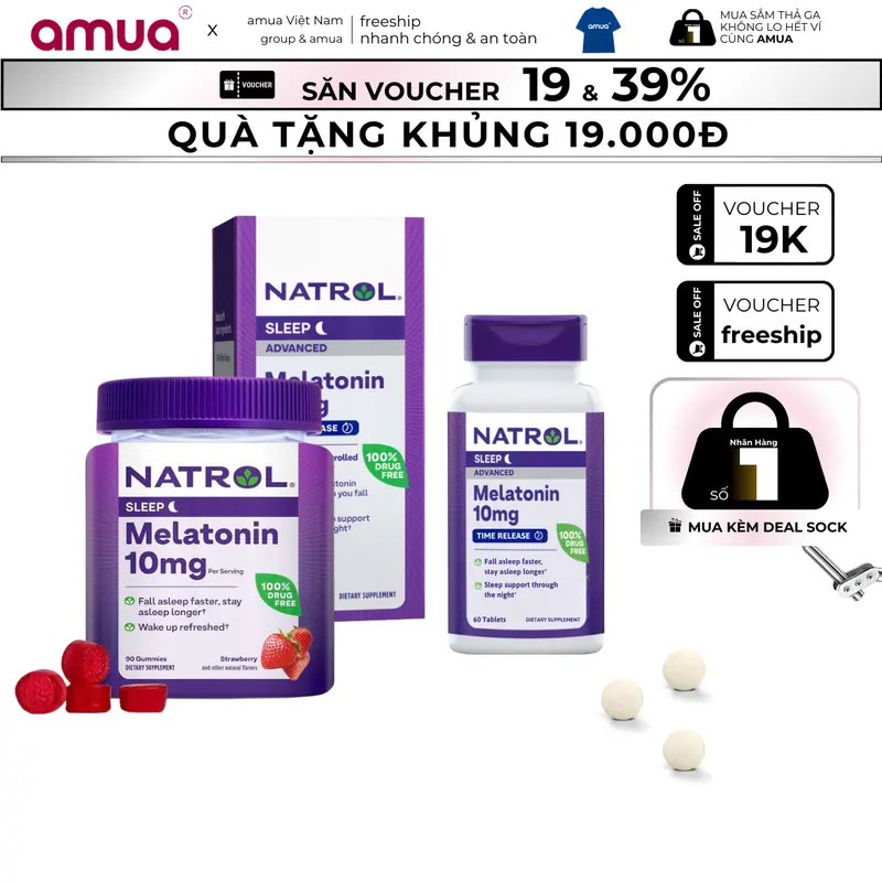 Kẹo Ngủ Ngon Melatonin 10mg Của NaTrol Mỹ - Kẹo Dẻo Ngủ Ngon, Kẹo Dễ Ngủ, Kẹo Hổ Trợ Giấc Ngủ, Kẹo Dẻo Melatonin, Kẹo Giúp Ngủ Ngon 0
