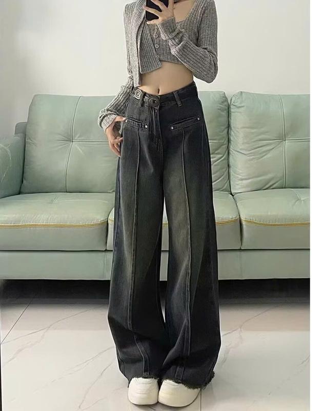Quần jeans nữ ống rộng 2 Túi cơi màu xanh gấu tua rua phong cách ullzang - Thương hiệu uy tín - Women, Pants Denim quần  jeans jean xám khói